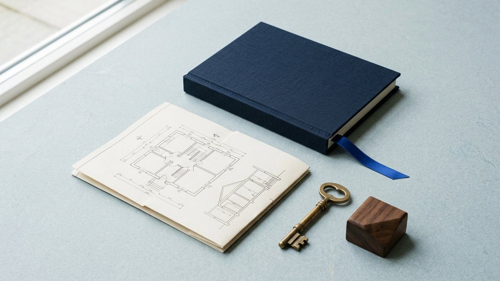 A title deed, survey plan and house key